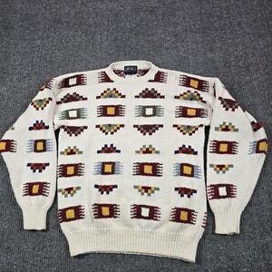 Vintage British Khaki Sweater Mens XL Aztec Geometric Crewneck Knit Hong‎ Kong
